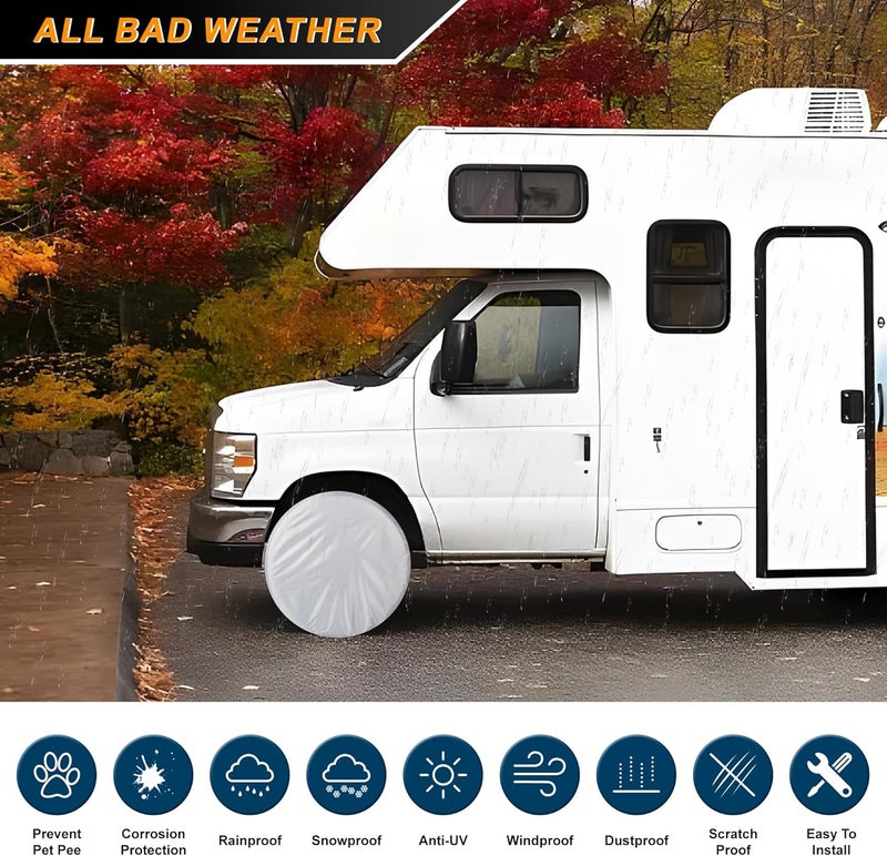Txknio Child RV Tire Covers Wheel Covers 4 Pack Waterproof UV Proof Windproof Tire Protector for RV, Truck, Trailer, SUV Universal Fit Outdoor Wheel Protection All-Weather Protection Fits Diameters 27-29 inch - Image 3